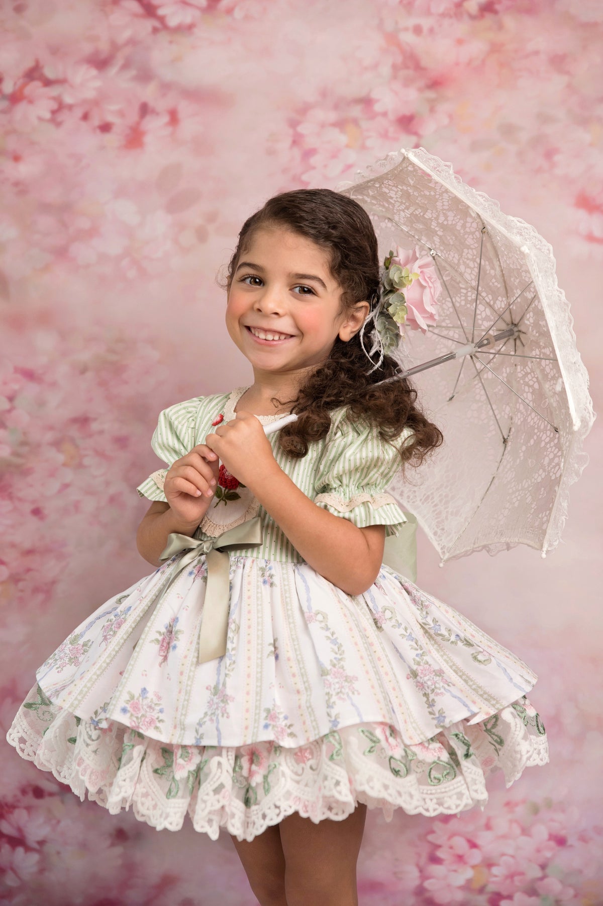 La Rose Verte Dress – Hand Embroidered Vintage Inspired Cotton Boutique Girls Dress | Lace Organza Heirloom Style