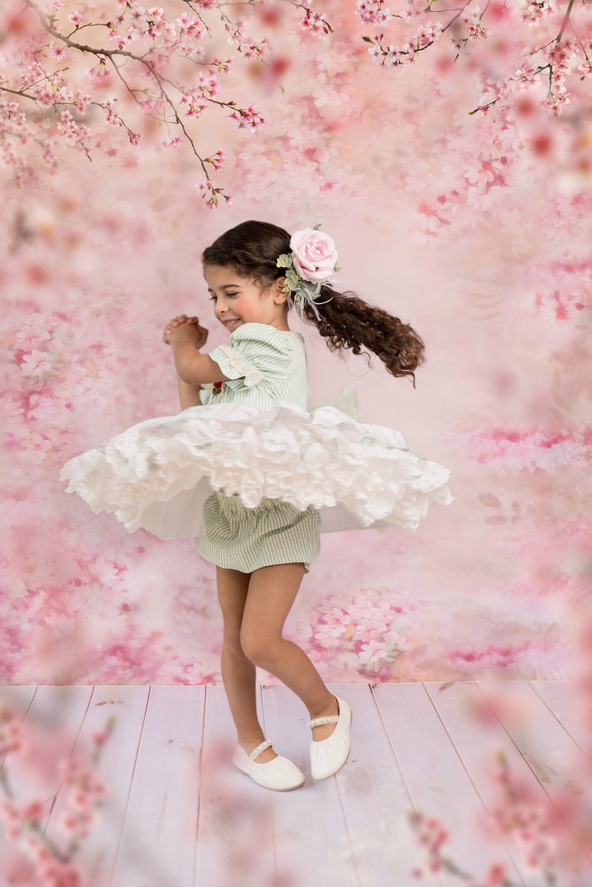 La Rose Verte Dress – Hand Embroidered Vintage Inspired Cotton Boutique Girls Dress | Lace Organza Heirloom Style