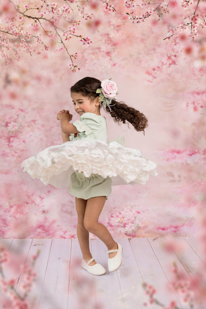 La Rose Verte Dress – Hand Embroidered Vintage Inspired Cotton Boutique Girls Dress | Lace Organza Heirloom Style