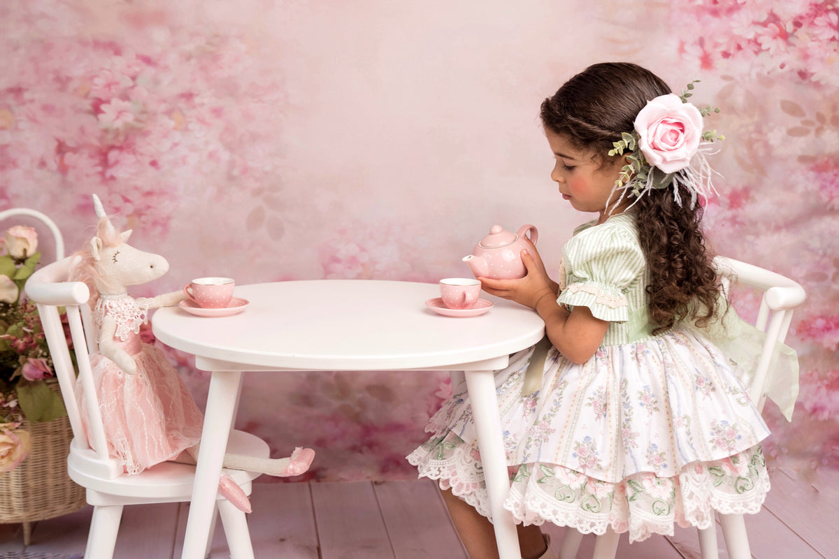 La Rose Verte Dress – Hand Embroidered Vintage Inspired Cotton Boutique Girls Dress | Lace Organza Heirloom Style