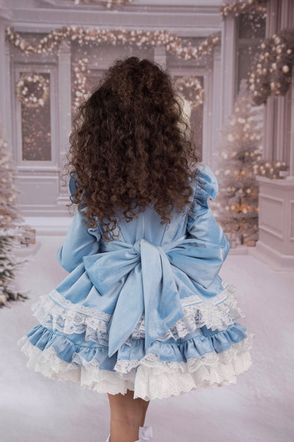 Nayeli's Winter Dreams Dress – Embroidered Boutique Girls Dress | Brushed Cotton Velvet Snowflake Lace Heirloom Style