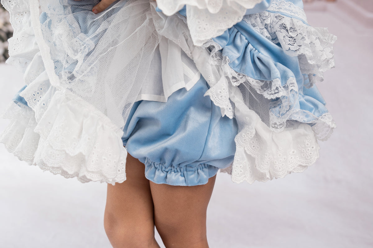 Nayeli's Winter Dreams Dress – Embroidered Boutique Girls Dress | Brushed Cotton Velvet Snowflake Lace Heirloom Style