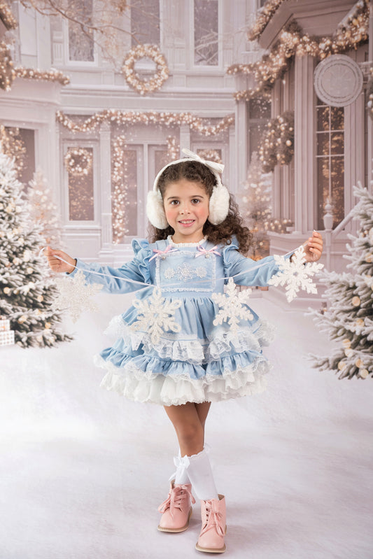 Nayeli's Winter Dreams Dress – Embroidered Boutique Girls Dress | Brushed Cotton Velvet Snowflake Lace Heirloom Style