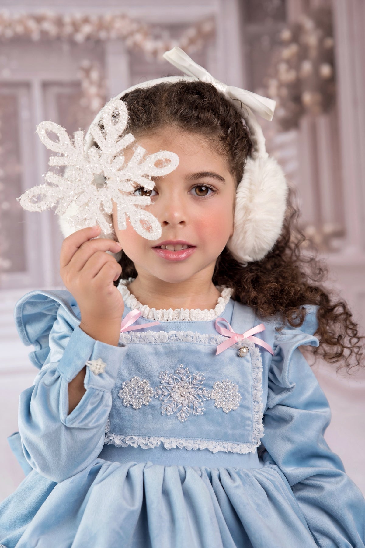 Nayeli's Winter Dreams Dress – Embroidered Boutique Girls Dress | Brushed Cotton Velvet Snowflake Lace Heirloom Style