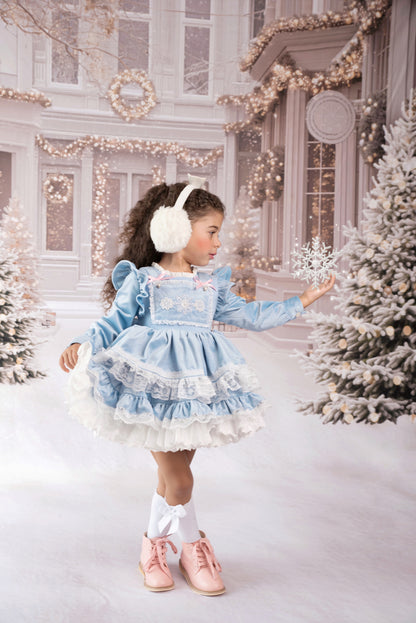 Nayeli's Winter Dreams Dress – Embroidered Boutique Girls Dress | Brushed Cotton Velvet Snowflake Lace Heirloom Style