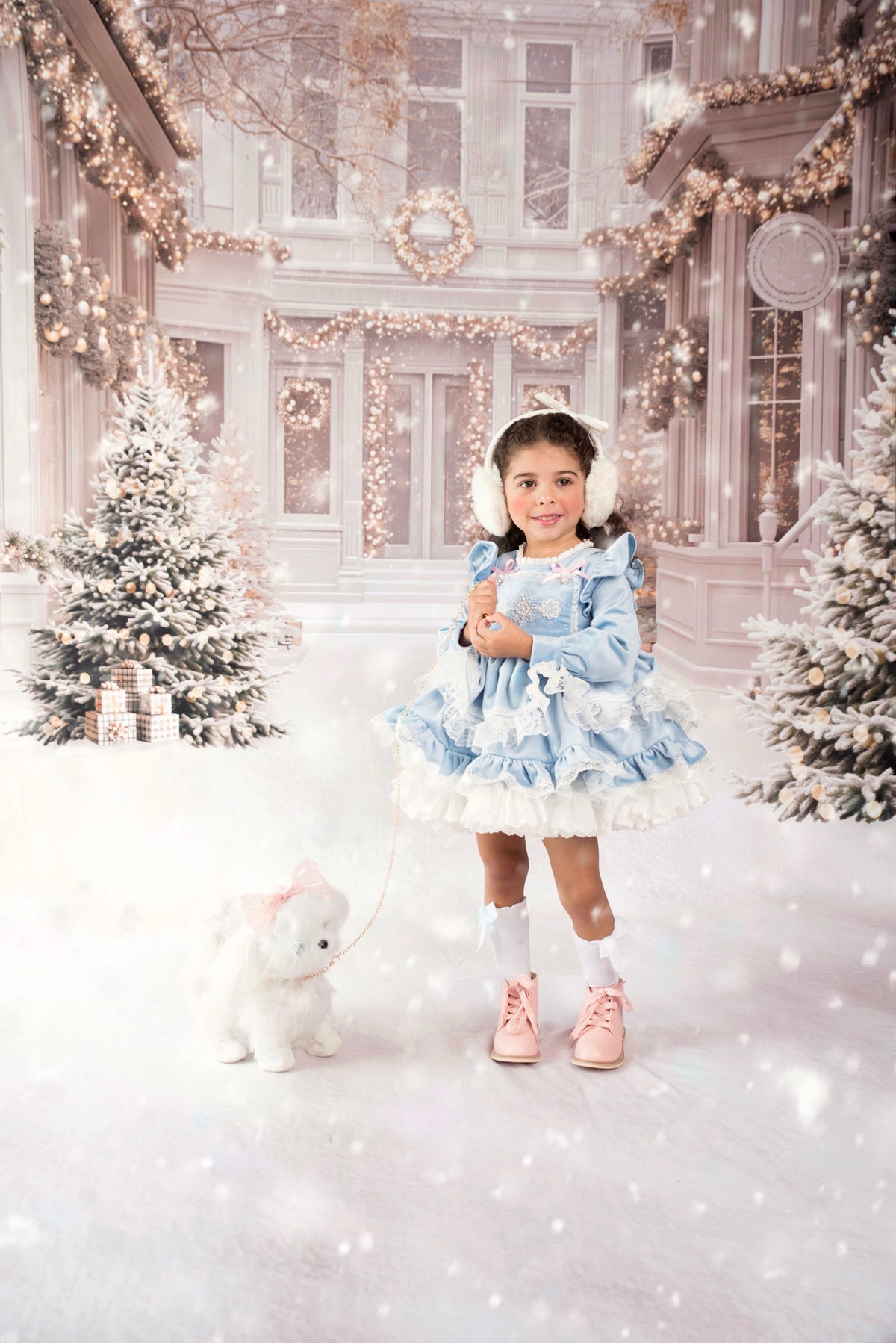 Nayeli's Winter Dreams Dress – Embroidered Boutique Girls Dress | Brushed Cotton Velvet Snowflake Lace Heirloom Style