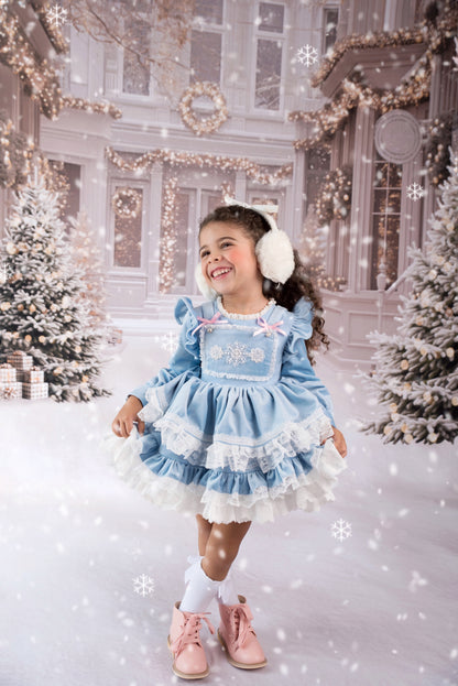 Nayeli's Winter Dreams Dress – Embroidered Boutique Girls Dress | Brushed Cotton Velvet Snowflake Lace Heirloom Style
