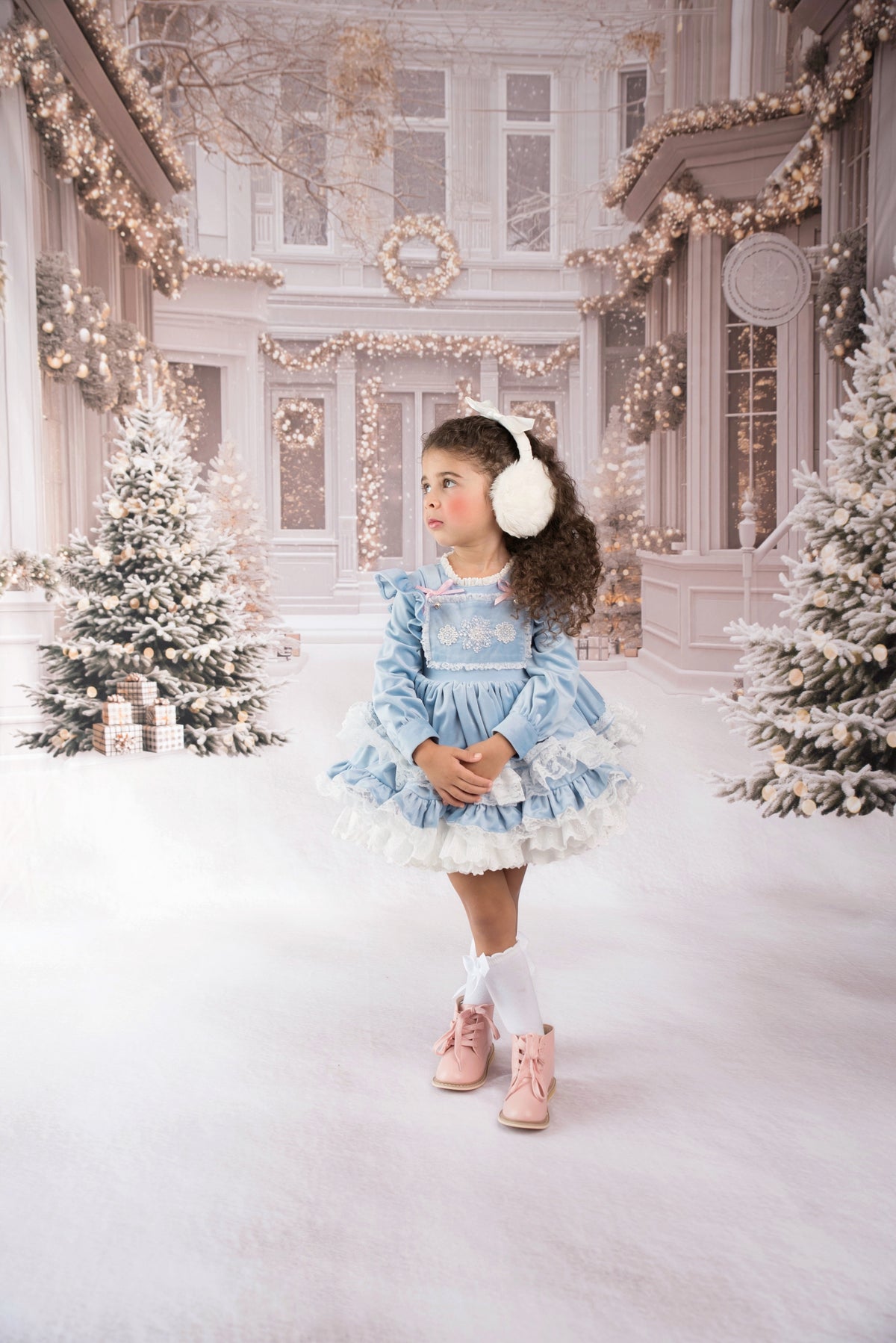 Nayeli's Winter Dreams Dress – Embroidered Boutique Girls Dress | Brushed Cotton Velvet Snowflake Lace Heirloom Style