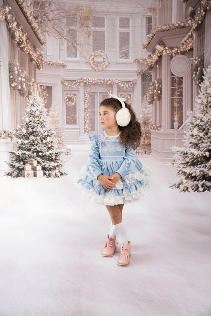 Nayeli's Winter Dreams Dress – Embroidered Boutique Girls Dress | Brushed Cotton Velvet Snowflake Lace Heirloom Style