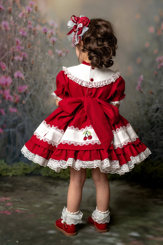 Sweet Cherry Blossom – Hand Embroidered Vintage Inspired Cotton Boutique Girls Dress | Lace Ruffle Petticoat Heirloom Style