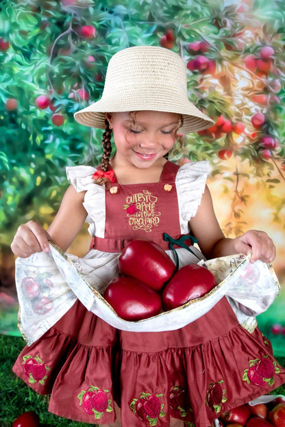 Apple Magic Dress – Embroidered Vintage Inspired Cotton Boutique Girls Dress | Vintage Print Lace Heirloom Style