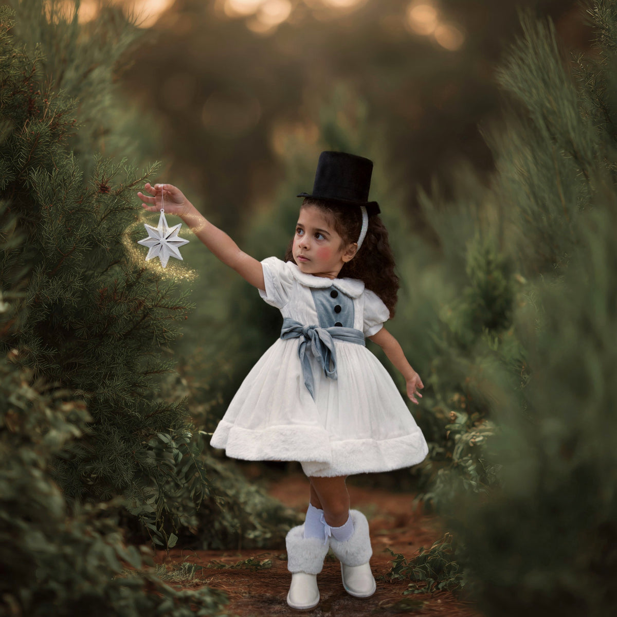 Jolly Snow Dress – Luxury Silk Velvet Boutique Girls Dress | Faux Fur Trim Holiday Heirloom Style