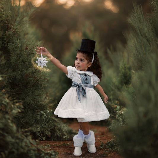 Jolly Snow Dress – Luxury Silk Velvet Boutique Girls Dress | Faux Fur Trim Holiday Heirloom Style