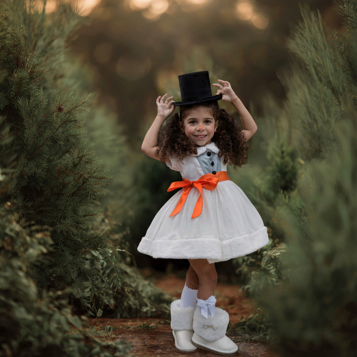 Jolly Snow Dress – Luxury Silk Velvet Boutique Girls Dress | Faux Fur Trim Holiday Heirloom Style