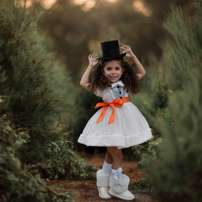 Jolly Snow Dress – Luxury Silk Velvet Boutique Girls Dress | Faux Fur Trim Holiday Heirloom Style