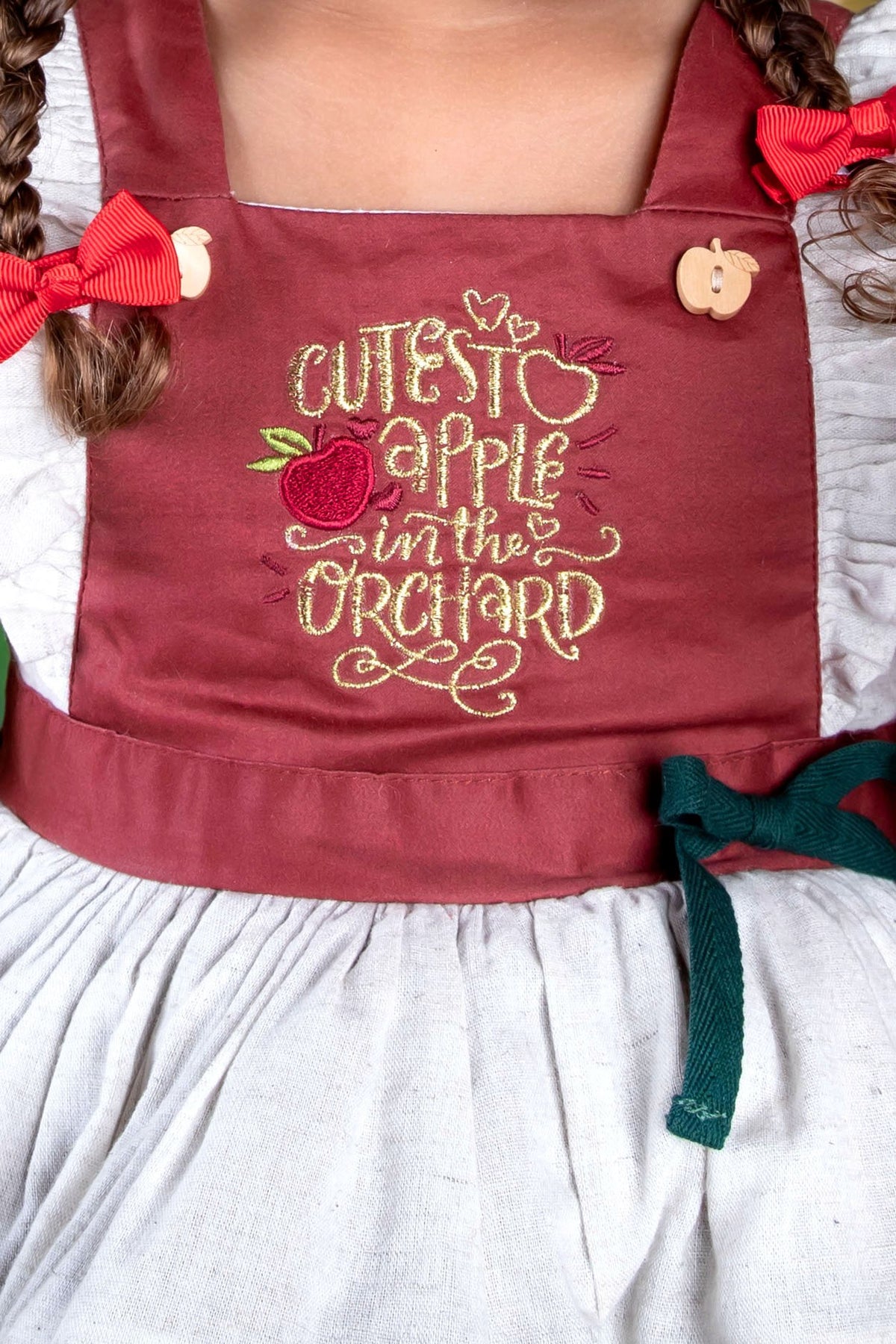 Apple Magic Dress – Embroidered Vintage Inspired Cotton Boutique Girls Dress | Vintage Print Lace Heirloom Style