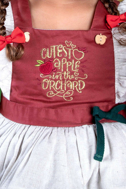 Apple Magic Dress – Embroidered Vintage Inspired Cotton Boutique Girls Dress | Vintage Print Lace Heirloom Style