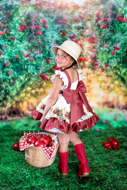 Apple Magic Dress – Embroidered Vintage Inspired Cotton Boutique Girls Dress | Vintage Print Lace Heirloom Style
