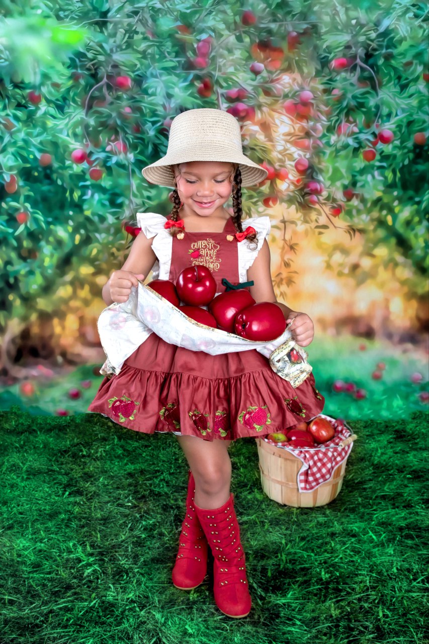 Apple Magic Dress – Embroidered Vintage Inspired Cotton Boutique Girls Dress | Vintage Print Lace Heirloom Style