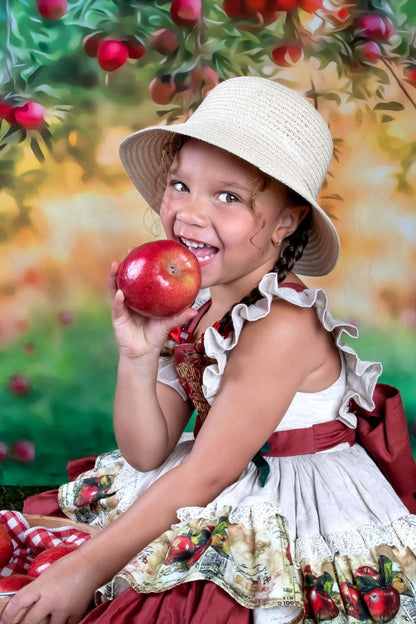 Apple Magic Dress – Embroidered Vintage Inspired Cotton Boutique Girls Dress | Vintage Print Lace Heirloom Style