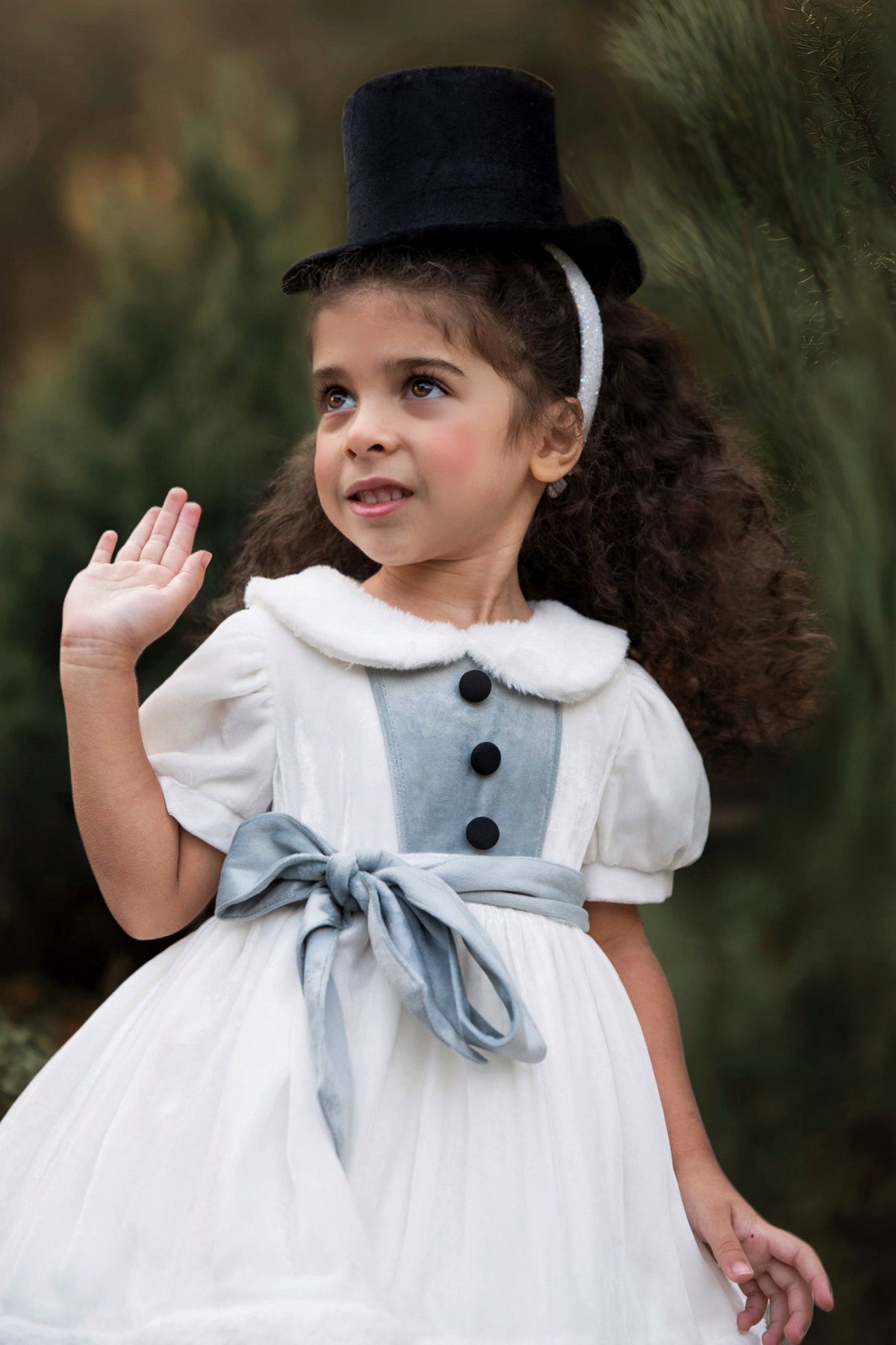 Jolly Snow Dress – Luxury Silk Velvet Boutique Girls Dress | Faux Fur Trim Holiday Heirloom Style