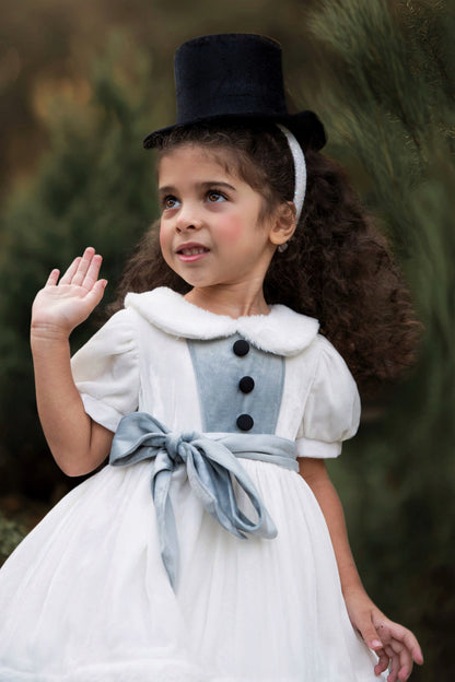 Jolly Snow Dress – Luxury Silk Velvet Boutique Girls Dress | Faux Fur Trim Holiday Heirloom Style
